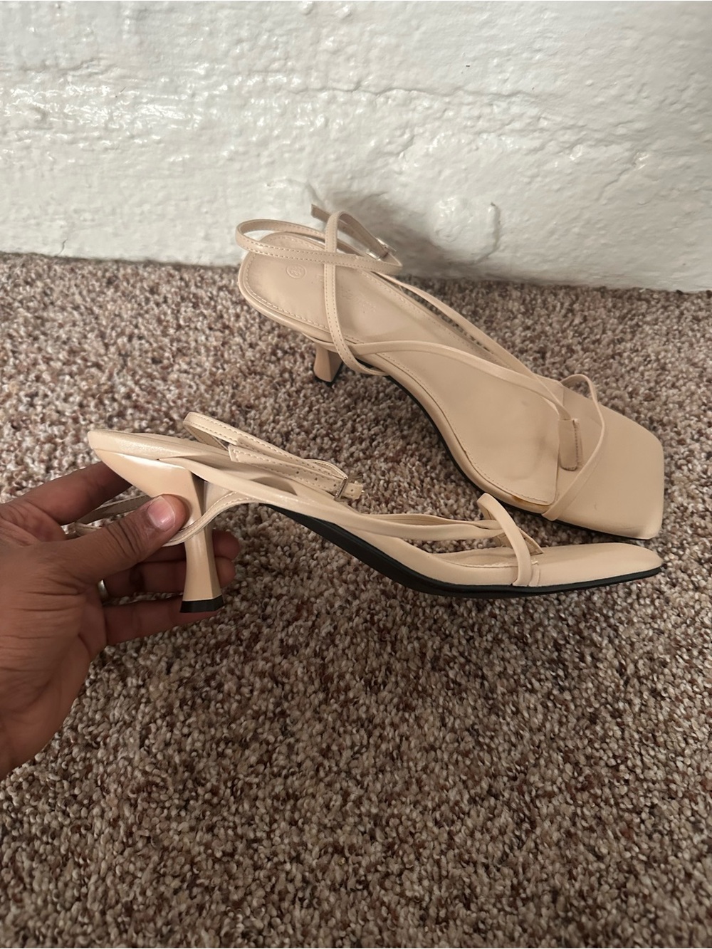 Nude Strappy Square-Toe Mid-Heel Sandals - Picture 6 of 8